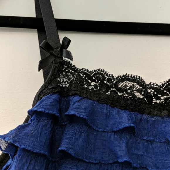 Blue Ruffle Chiffon Lace Tank - Picture 3 of 5